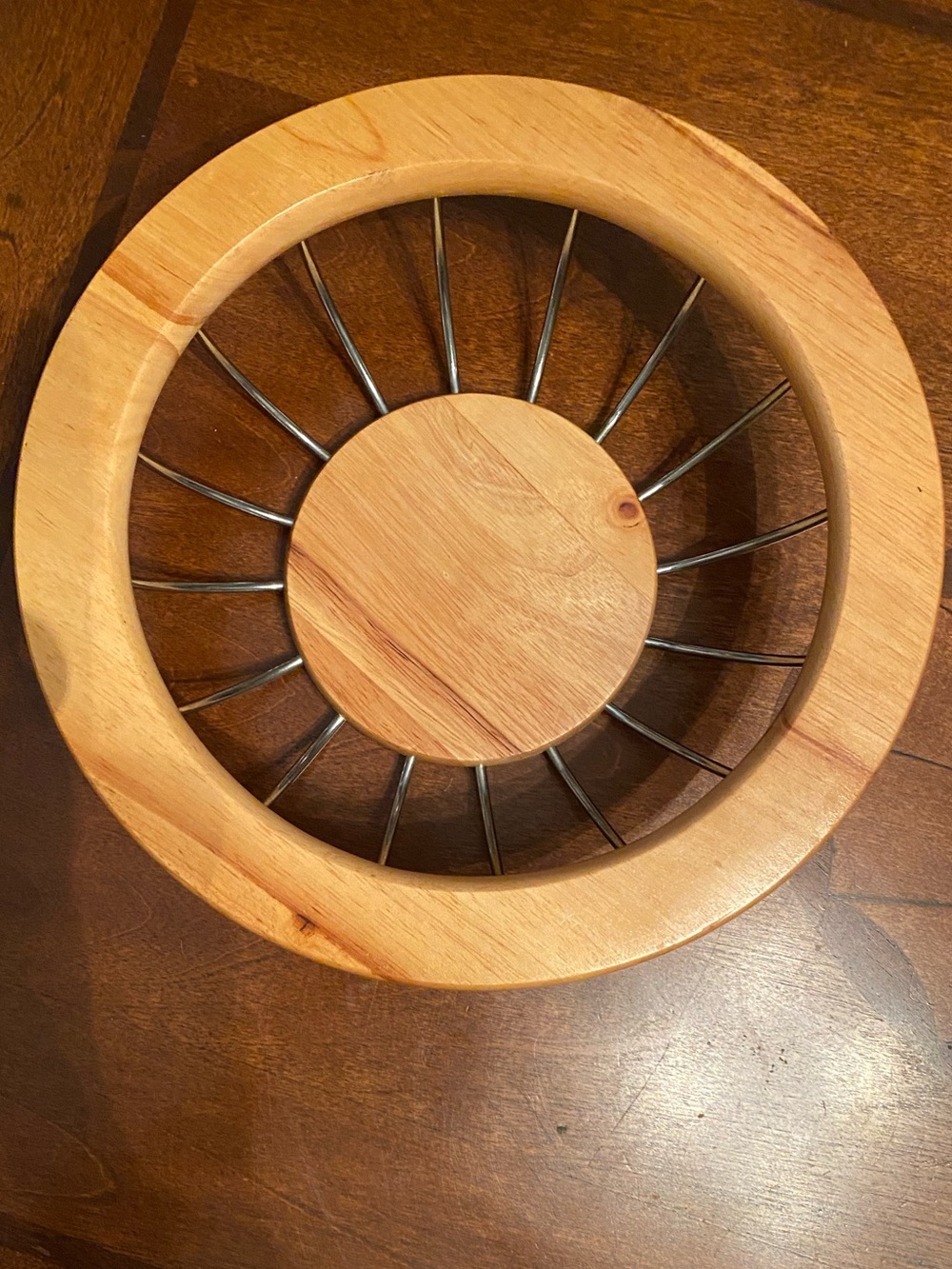 Wood and Metal Fruit Bowl - Natural Wood Finish
